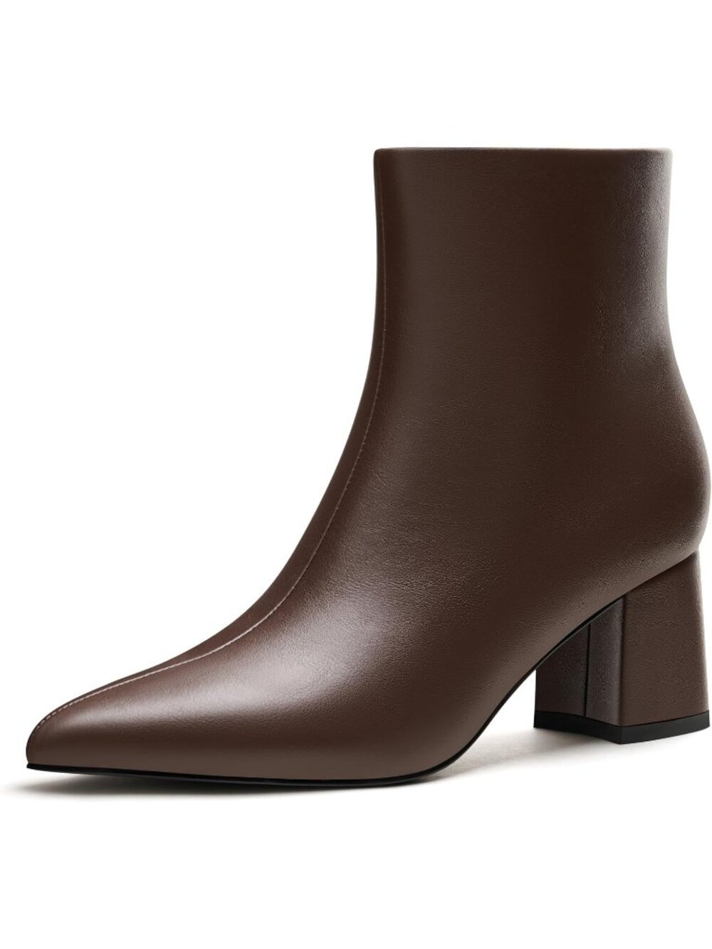 Women's Brown Ankle Boots Pointed Toe Chunky Mid Block Low Heel Dress Booties